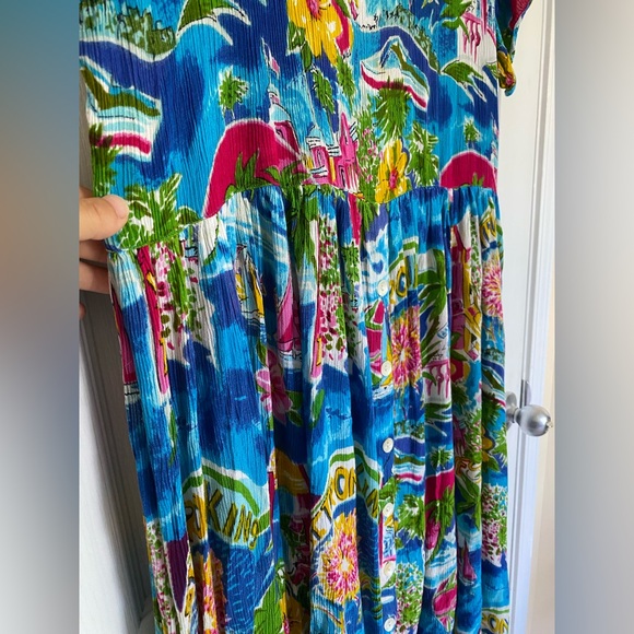 BILA Colorful Floral Tropical Print Midi Dress Blue Size XL Hawaiian Resort - Picture 5 of 17